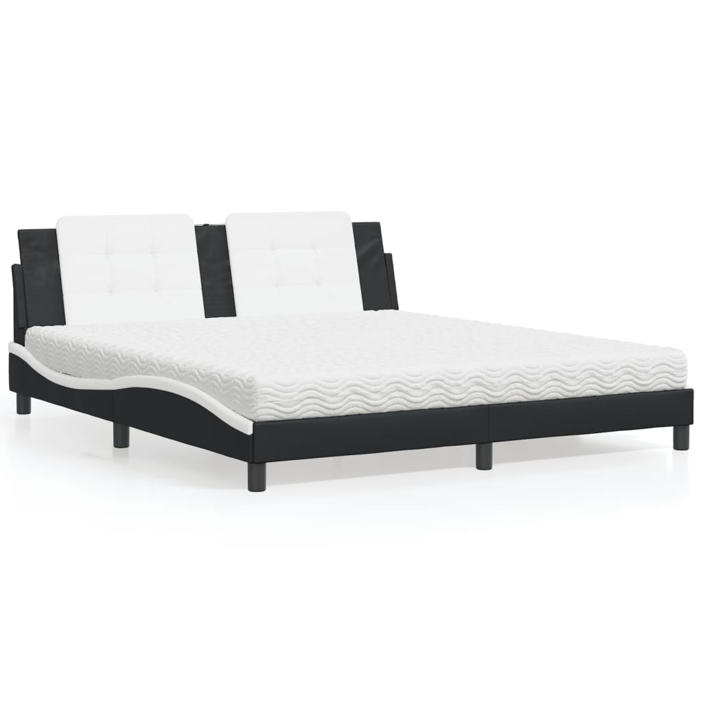 Cama com colchão zadar 180x200 cm couro artificial preto e branco