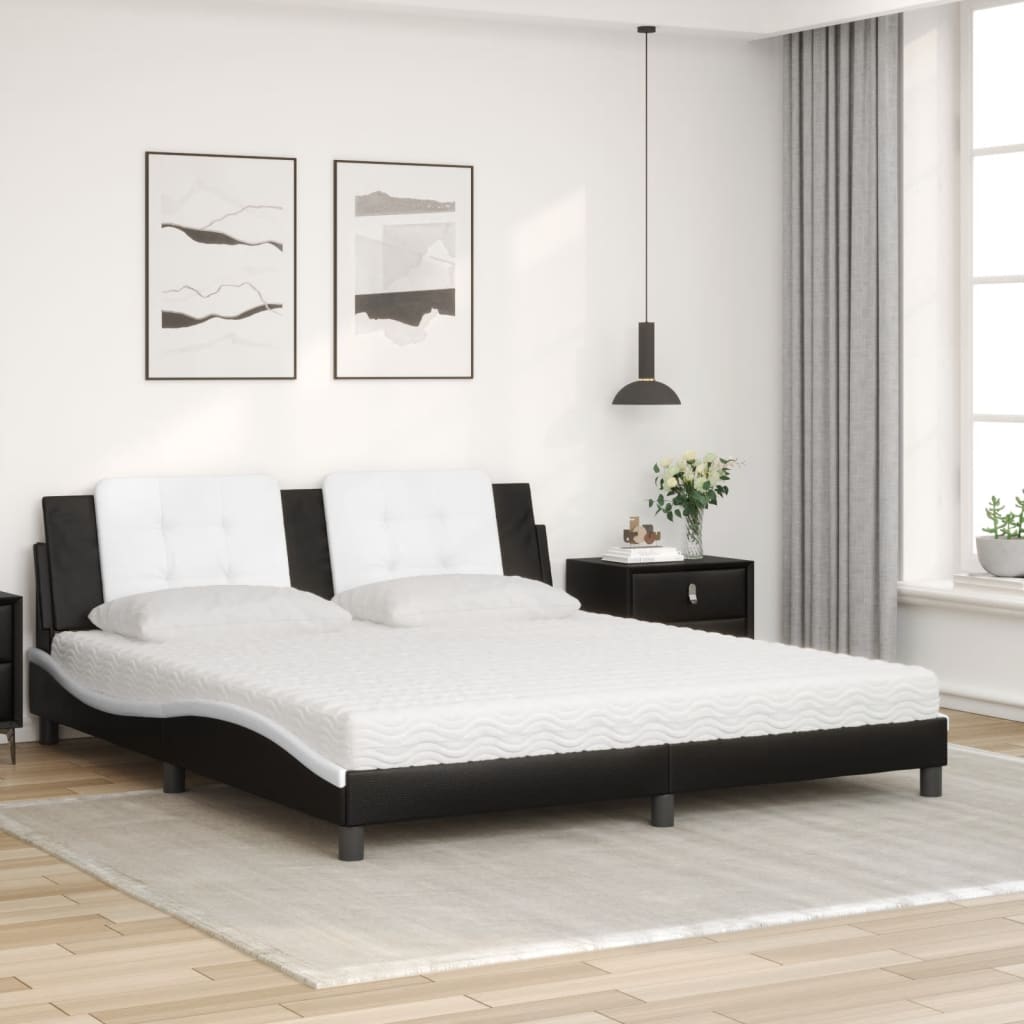 Cama com colchão zadar 180x200 cm couro artificial preto e branco