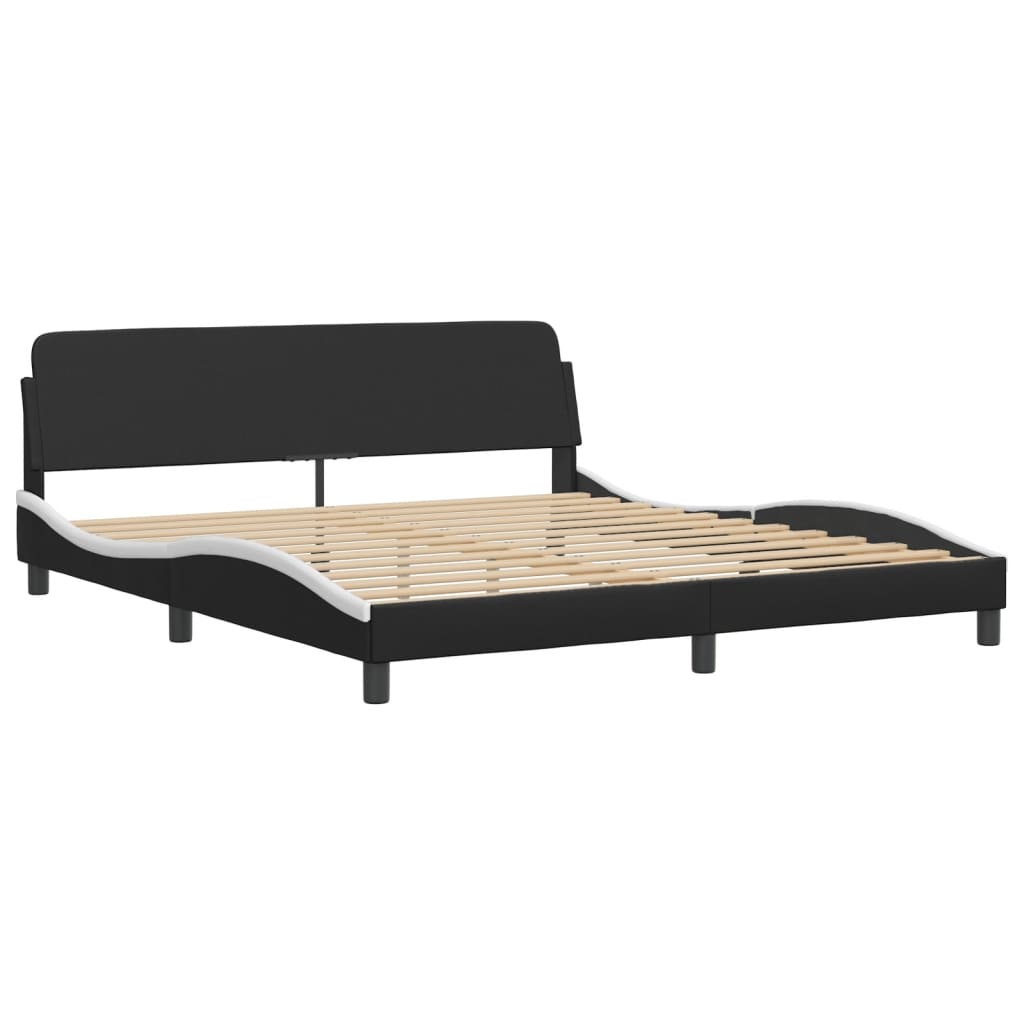 Cama com colchão zadar 180x200 cm couro artificial preto e branco