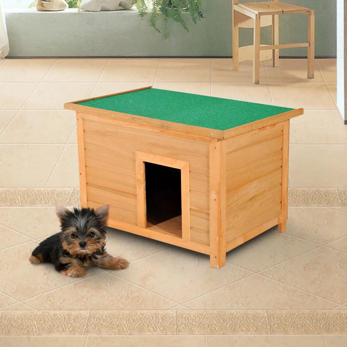 Casa para cães de madeira casa para animais de estimação elevada com teto asfáltico abatível impermeável e 4 pés antiderrapantes 82x58x58cm madeira