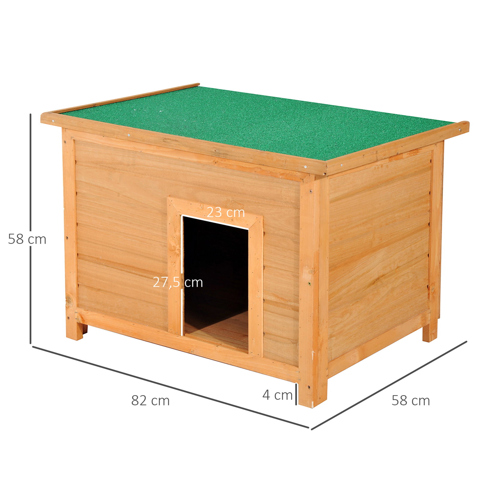 Casa para cães de madeira casa para animais de estimação elevada com teto asfáltico abatível impermeável e 4 pés antiderrapantes 82x58x58cm madeira