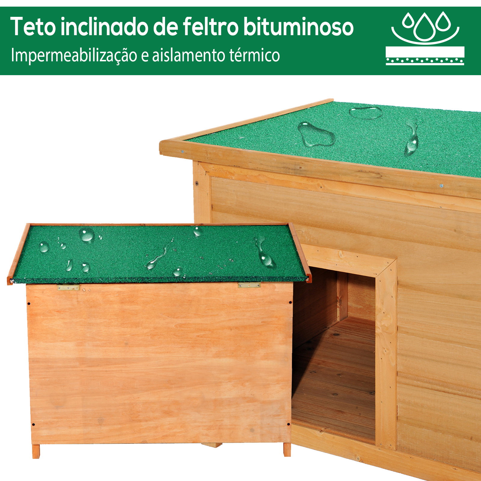 Casa para cães de madeira casa para animais de estimação elevada com teto asfáltico abatível impermeável e 4 pés antiderrapantes 82x58x58cm madeira