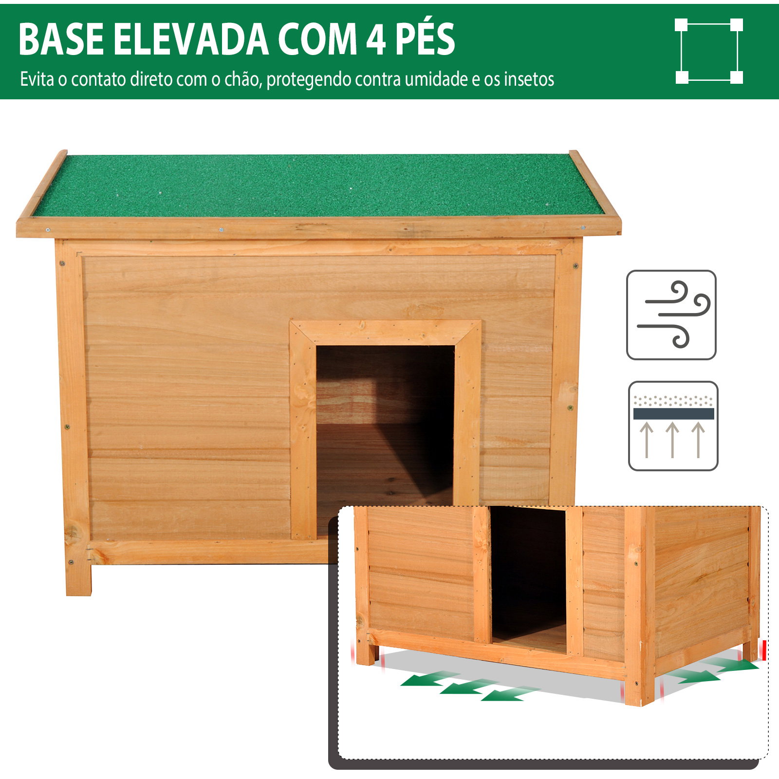 Casa para cães de madeira casa para animais de estimação elevada com teto asfáltico abatível impermeável e 4 pés antiderrapantes 82x58x58cm madeira