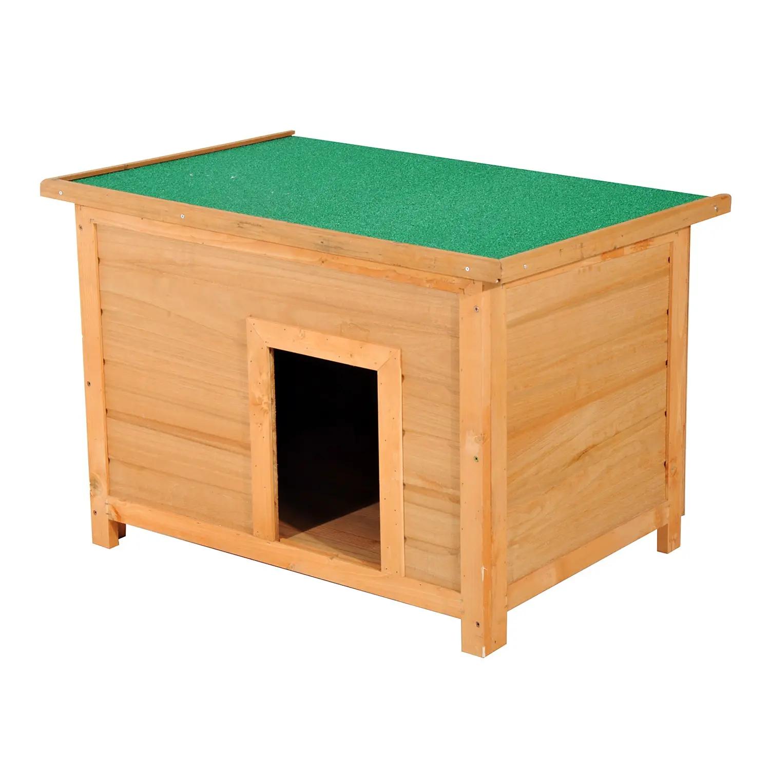 Casa para cães de madeira casa para animais de estimação elevada com teto asfáltico abatível impermeável e 4 pés antiderrapantes 82x58x58cm madeira