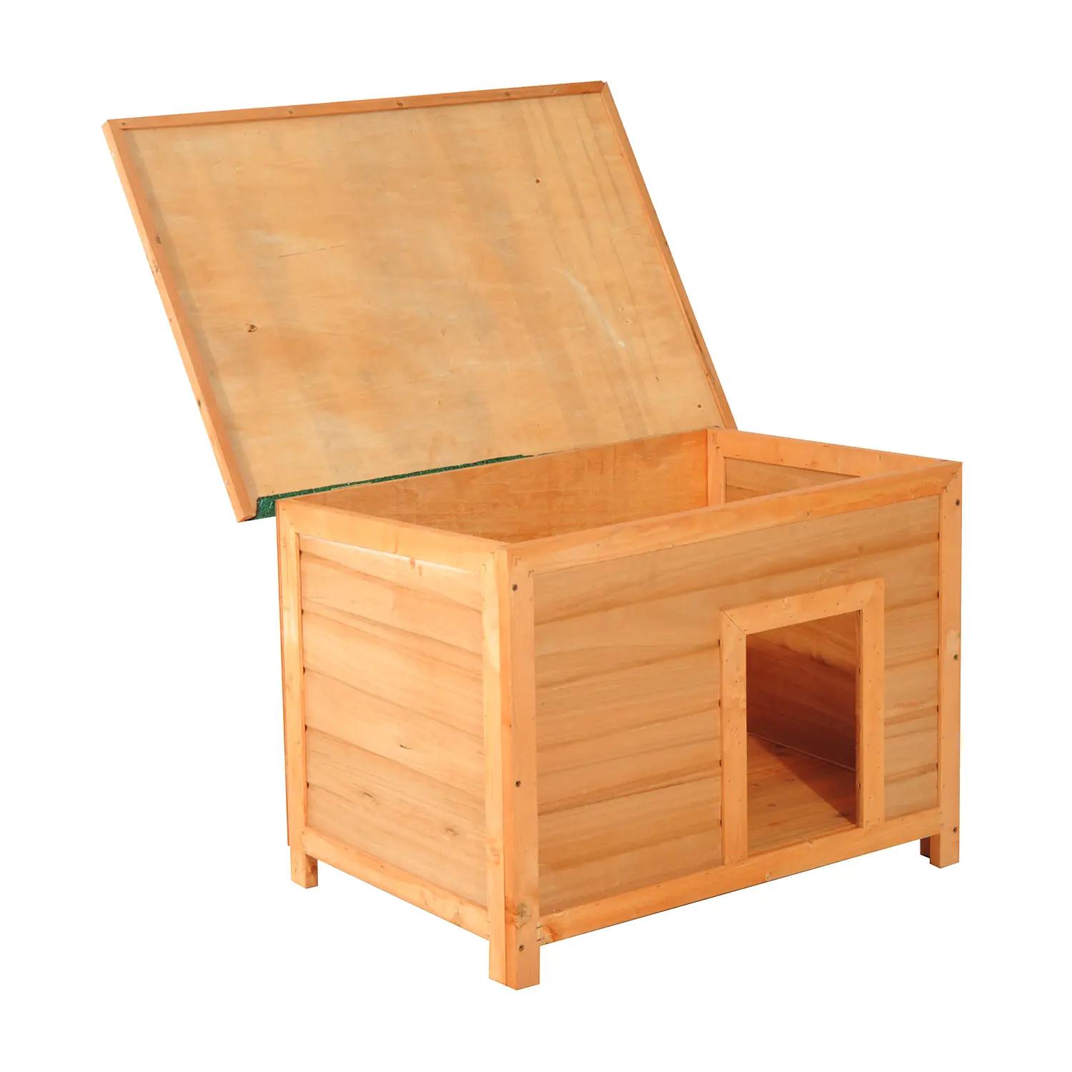Casa para cães de madeira casa para animais de estimação elevada com teto asfáltico abatível impermeável e 4 pés antiderrapantes 82x58x58cm madeira