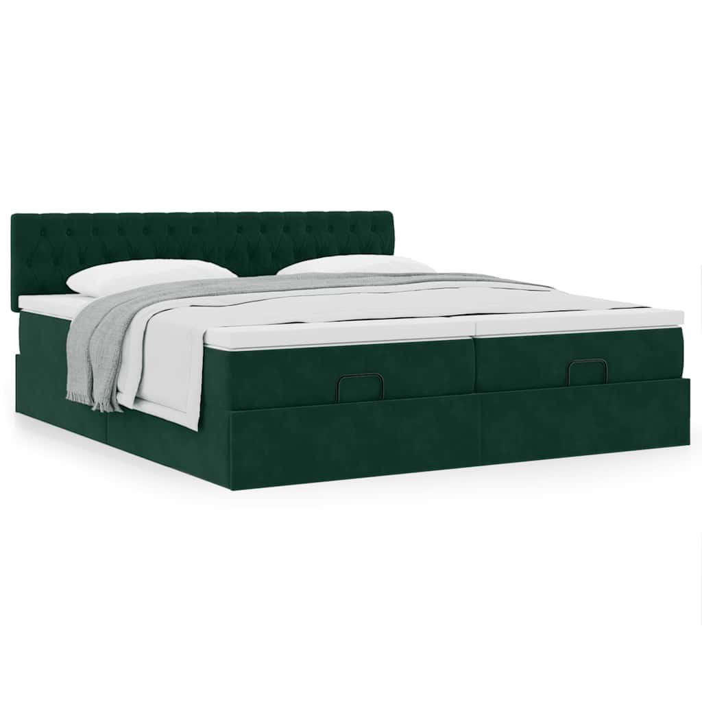 Estrutura de cama otomana com colchão verde escuro veludo