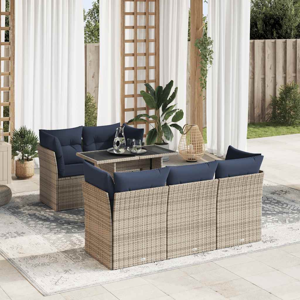 6 Pcs conjunto sofás jardim com almofadões PE/acácia cinzento