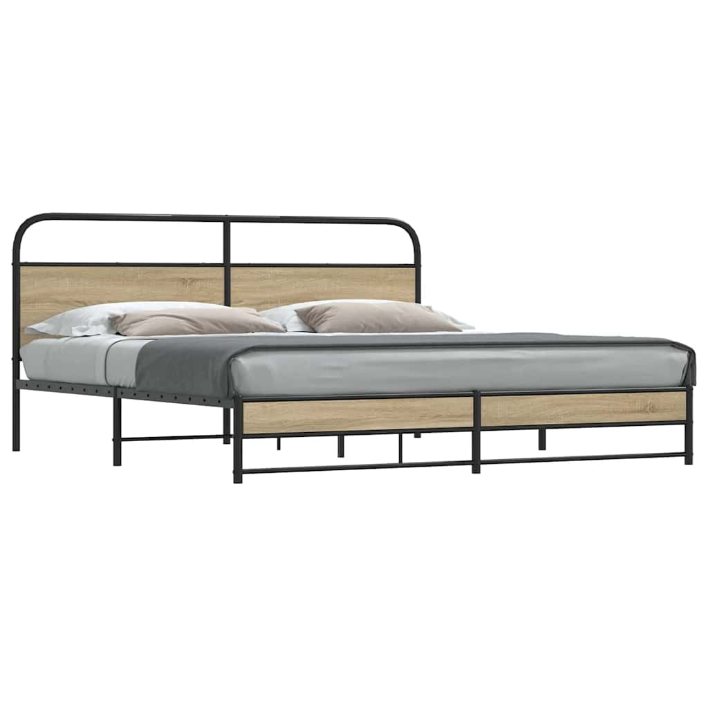 Estrutura de cama sem colchão 200x200cm metal carvalho fumado