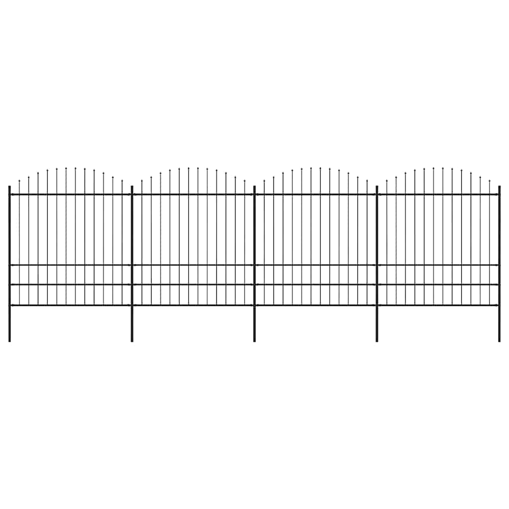 Cerca de jardim com topo em forma de lança em aço 671x200 cm, preta