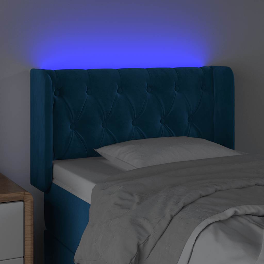 Cabeceira de cama c/ luzes LED veludo 83x16x78/88cm azul-escuro