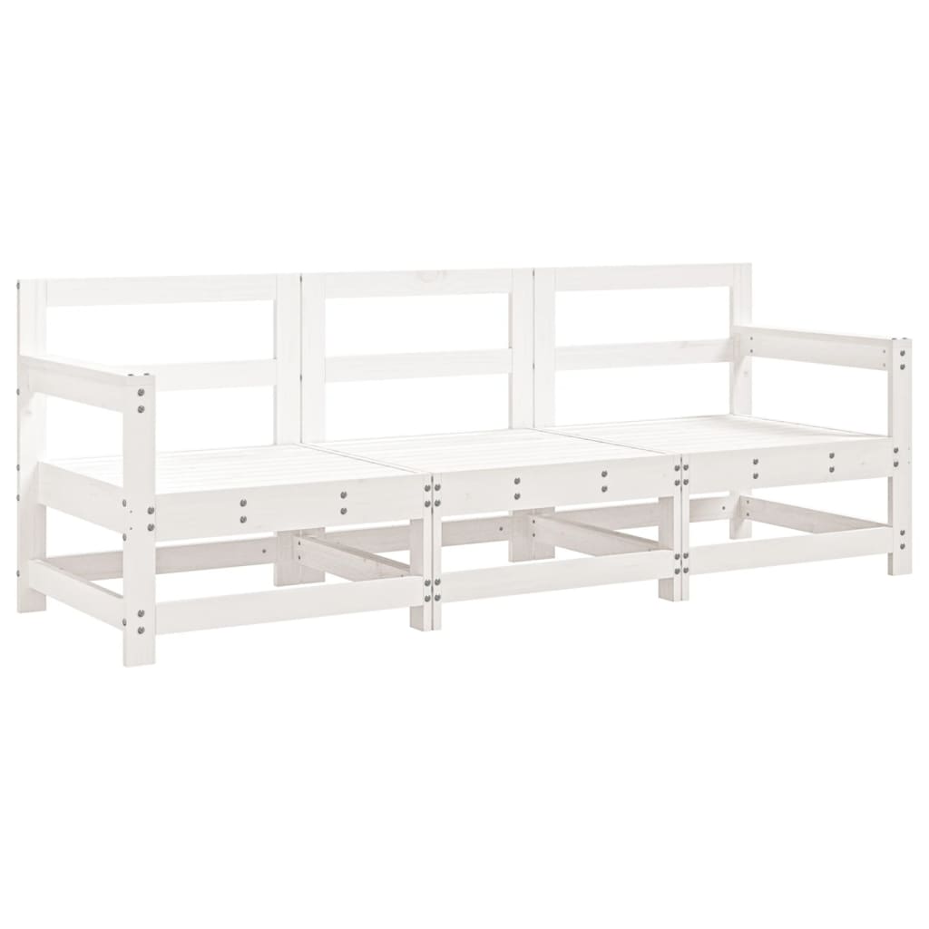 3 Pcs conjunto lounge de jardim madeira de pinho maciça branco
