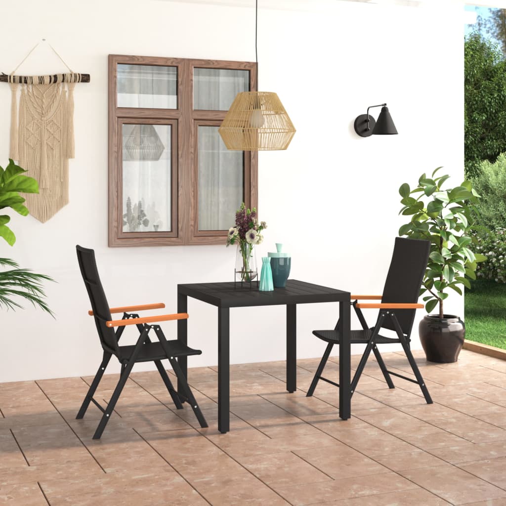 3 Pcs conjunto de jantar para jardim preto e castanho