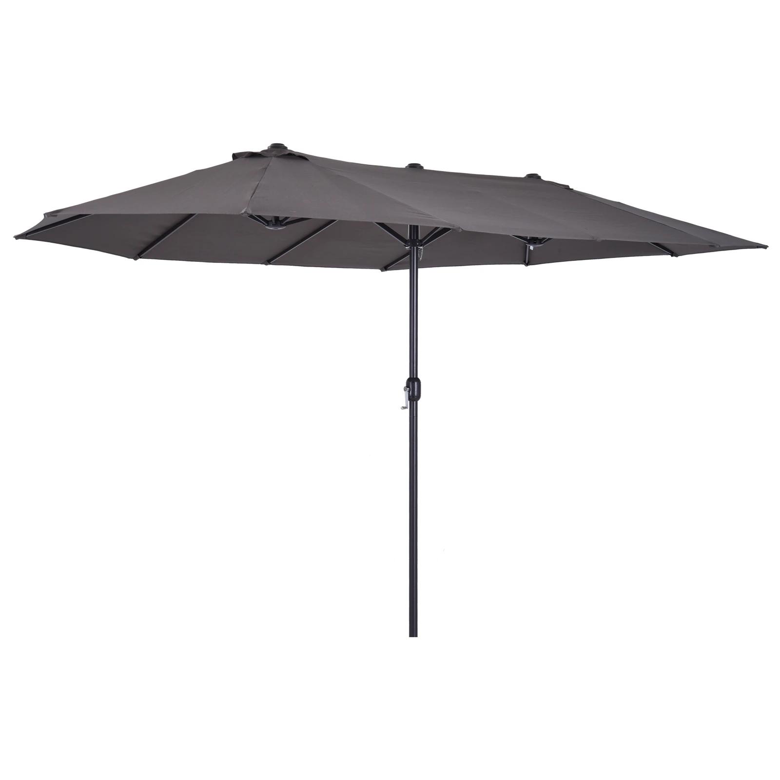 Chapéu de sol duplo para jardim 4,6x2,7x2,4m chapéu de sol anti UV com manivela para exterior cinza