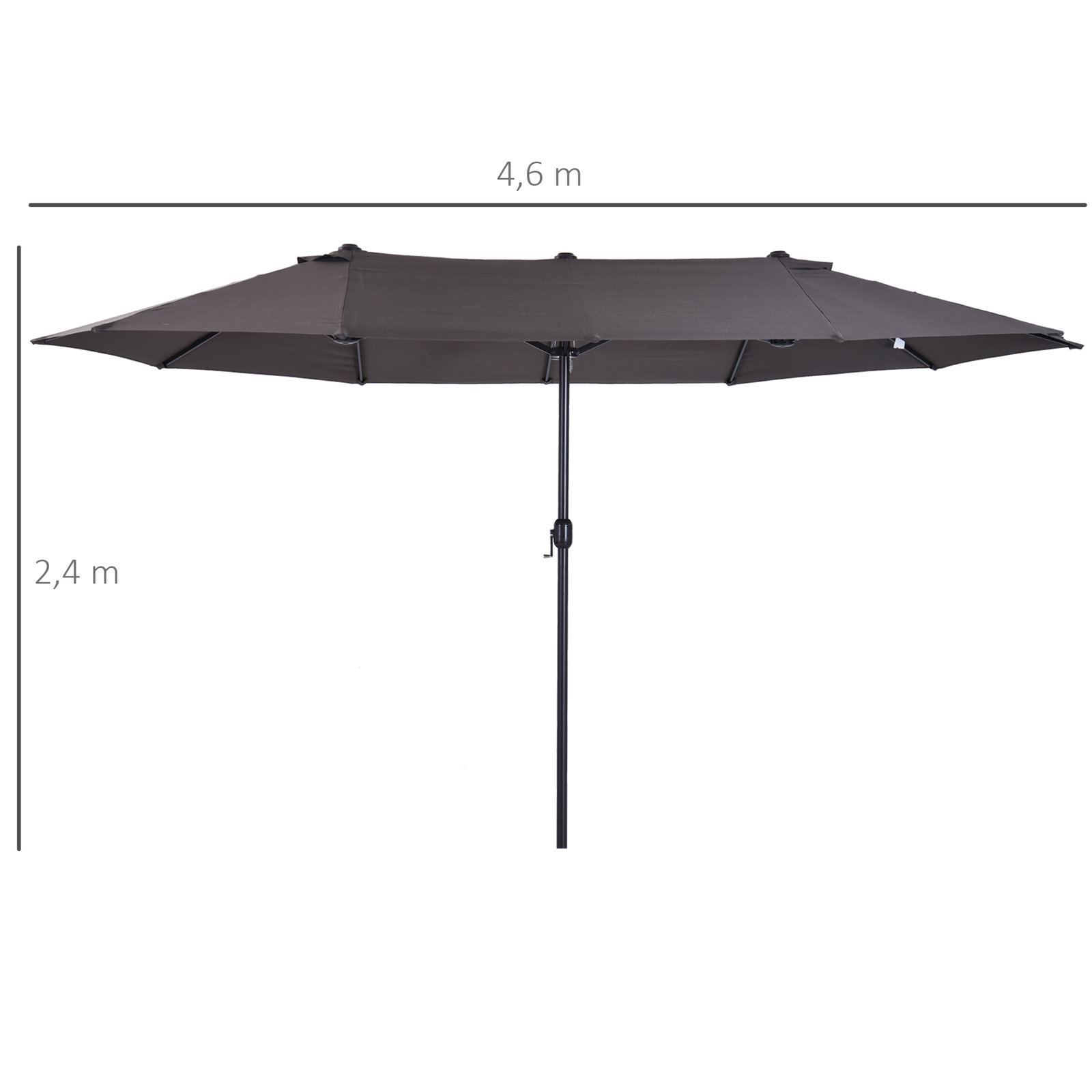 Chapéu de sol duplo para jardim 4,6x2,7x2,4m chapéu de sol anti UV com manivela para exterior cinza