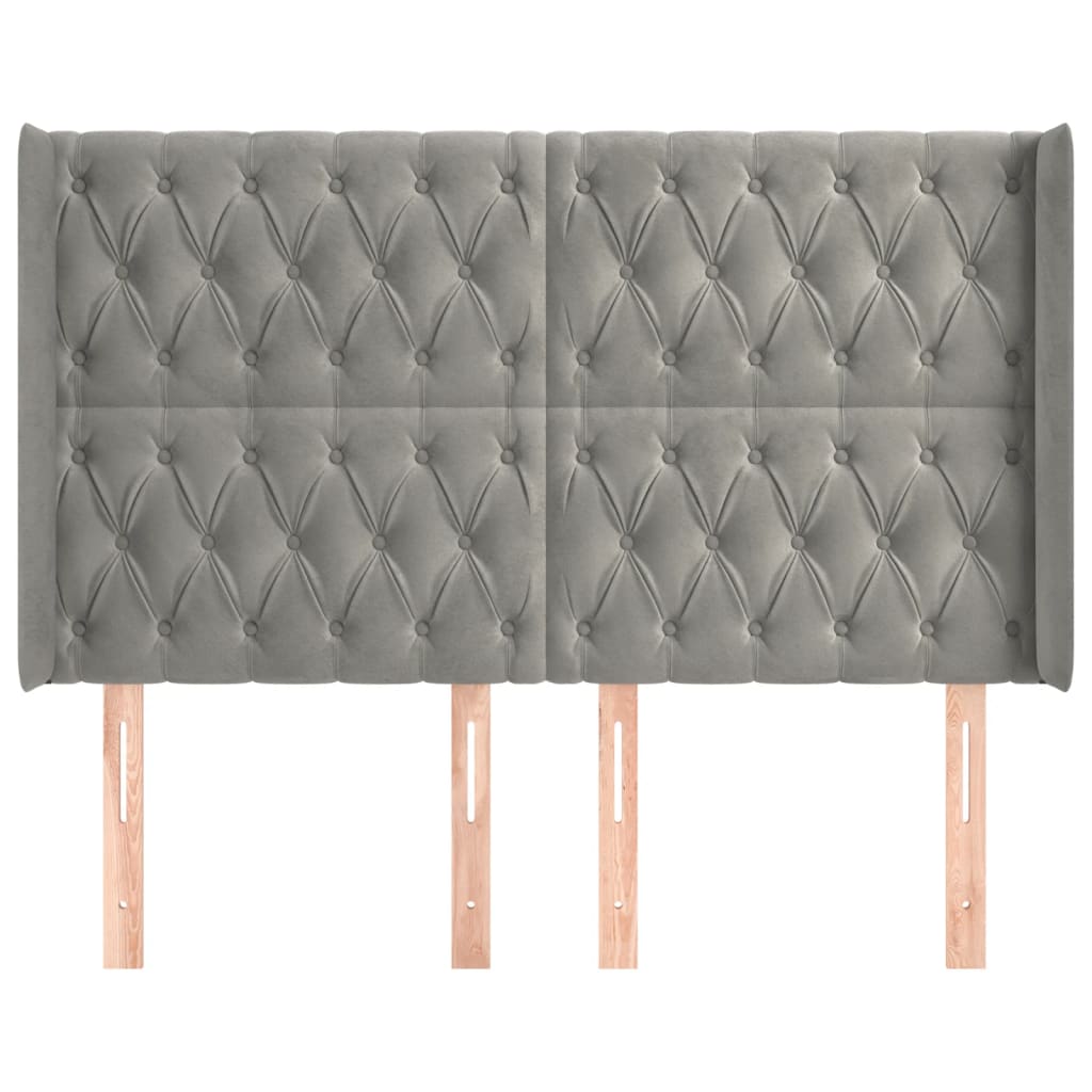 Cabeceira cama c/ abas veludo 147x16x118/128 cm cinzento-claro