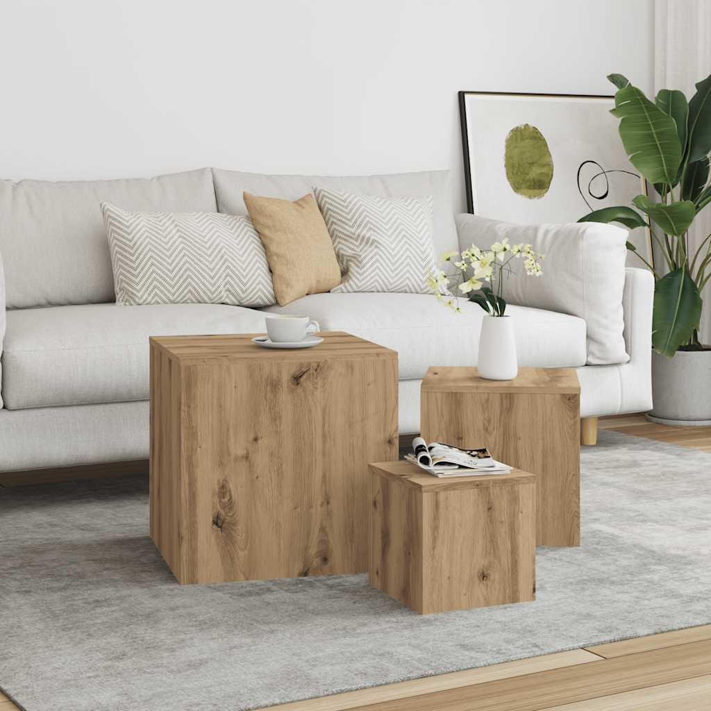 Mesas de apoio 3 pcs derivados madeira cor carvalho artisiano