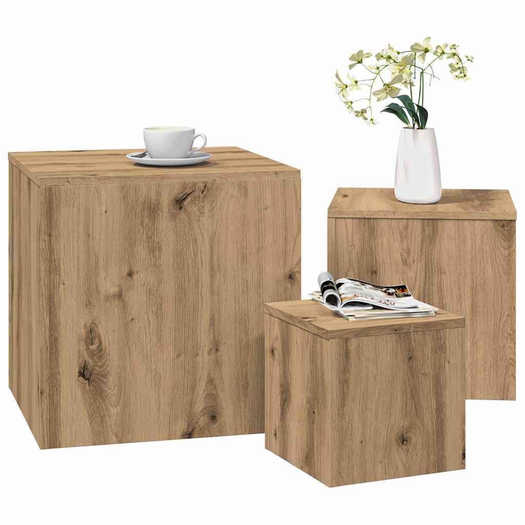 Mesas de apoio 3 pcs derivados madeira cor carvalho artisiano