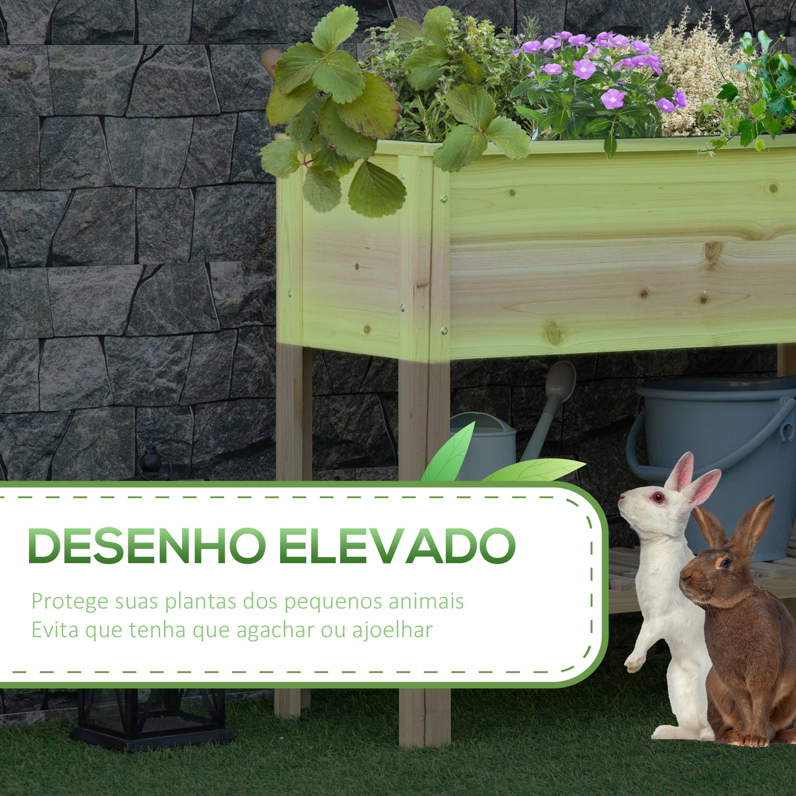 Horta vertical elevada com prateleira mesa de cultivo de madeira com tecido não tecido 90x40x81cm madeira
