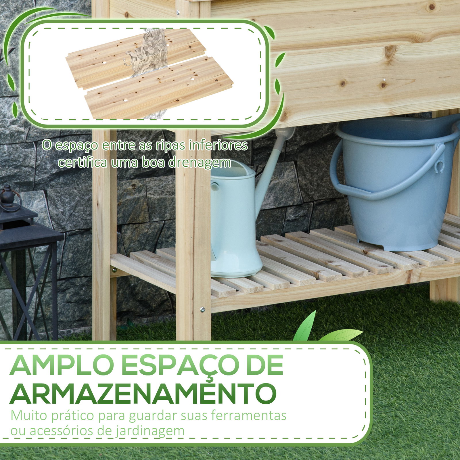 Horta vertical elevada com prateleira mesa de cultivo de madeira com tecido não tecido 90x40x81cm madeira