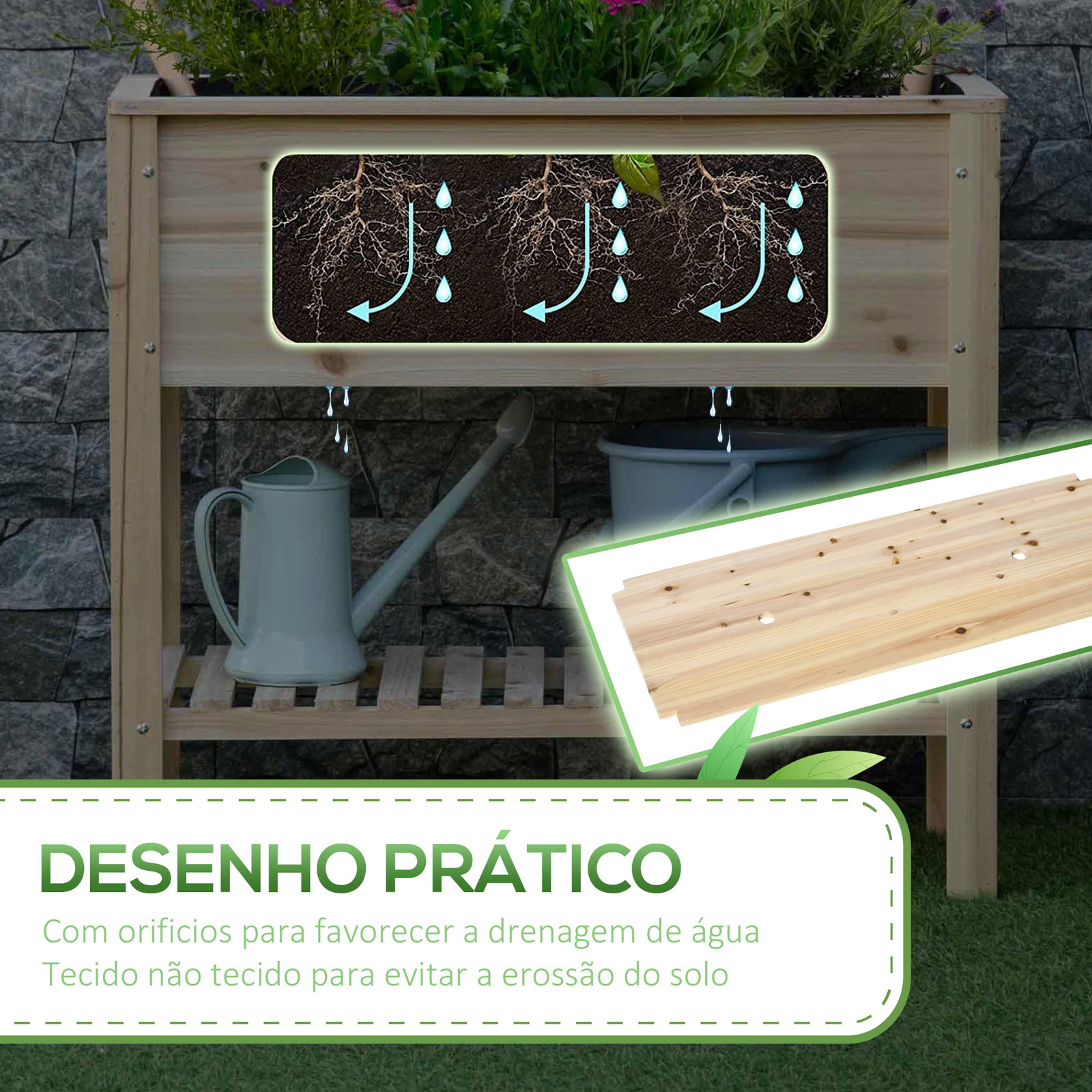 Horta vertical elevada com prateleira mesa de cultivo de madeira com tecido não tecido 90x40x81cm madeira