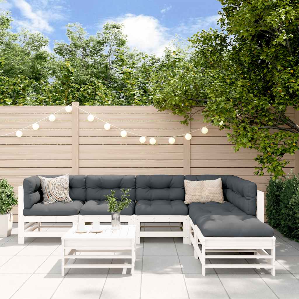 7 Pcs conjunto lounge de jardim pinho maciço branco