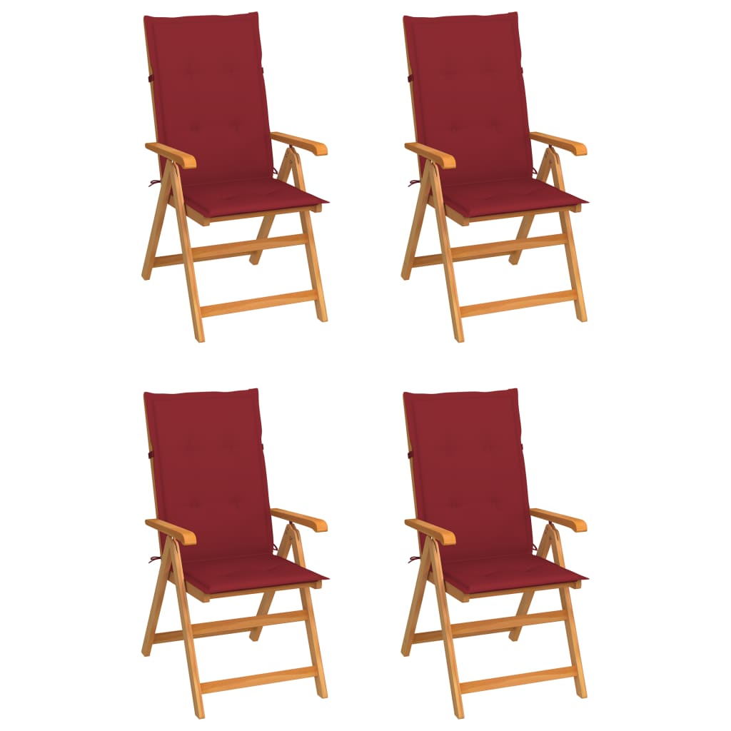 Cadeiras jardim c/ almofadões vermelho tinto 4 pcs teca maciça