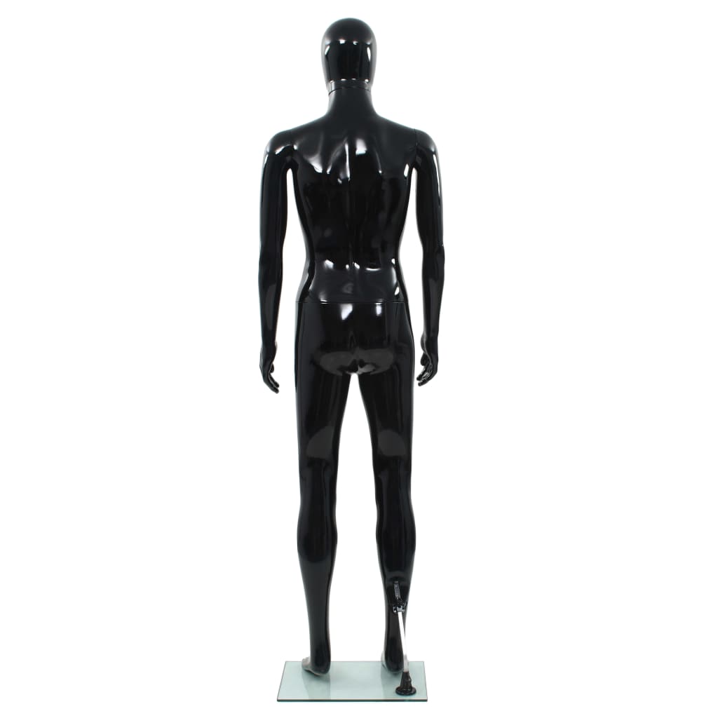 Manequim masculino completo base vidro 185 cm preto brilhante