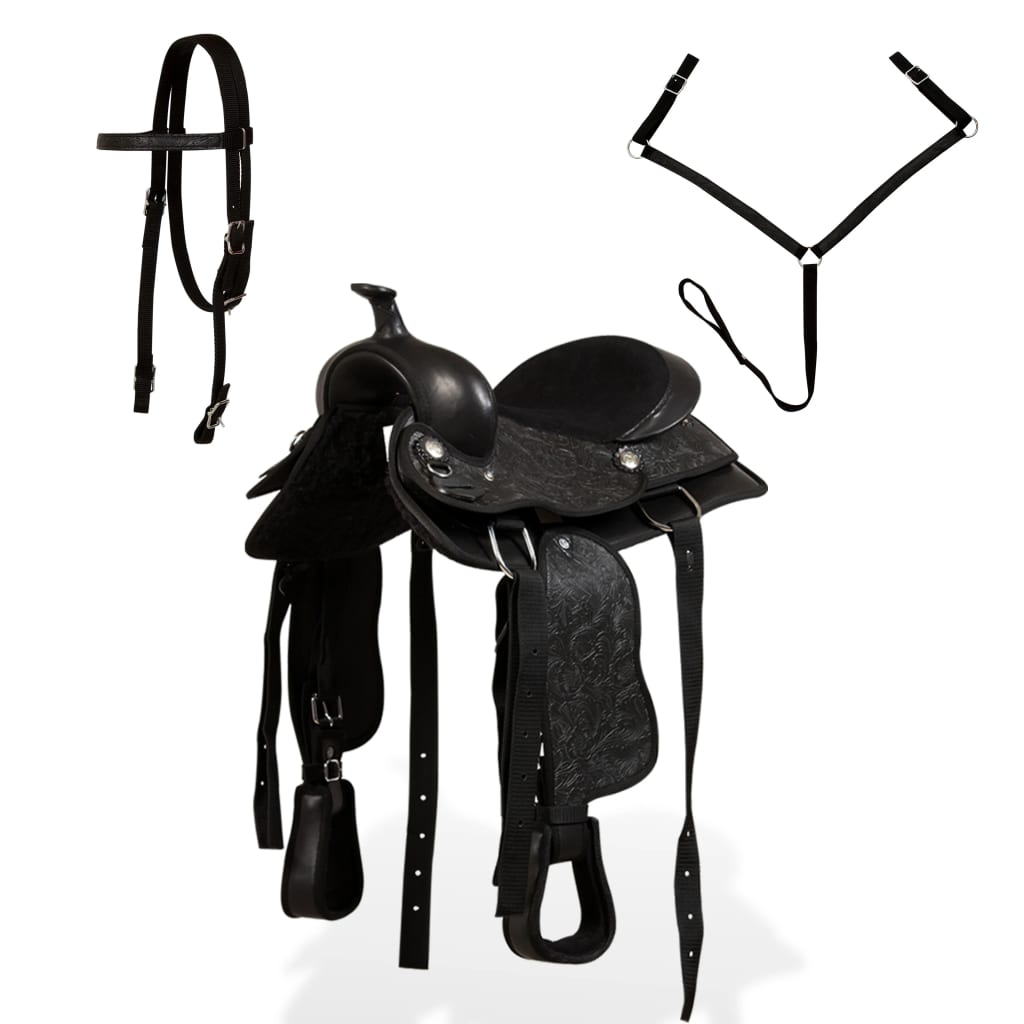 Sela western, cabresto e peitoral em couro genuíno 13" preto