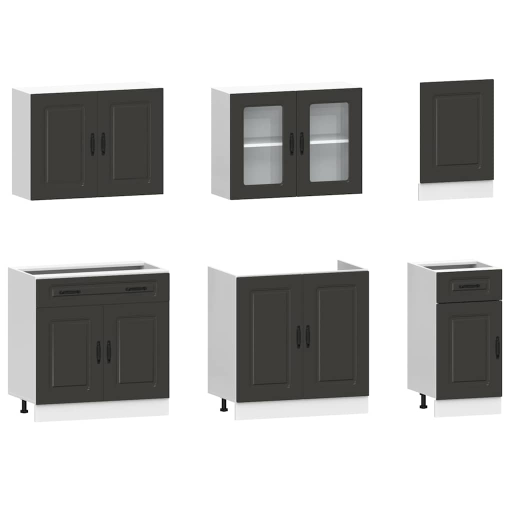 7 Peças armário de cozinha conjunto kalmar preto