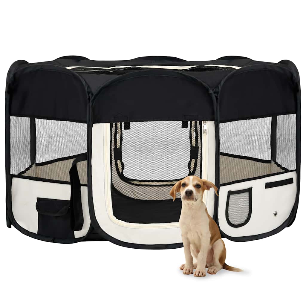 Parque dobrável p/ cão c/ saco de transporte 145x145x61cm preto