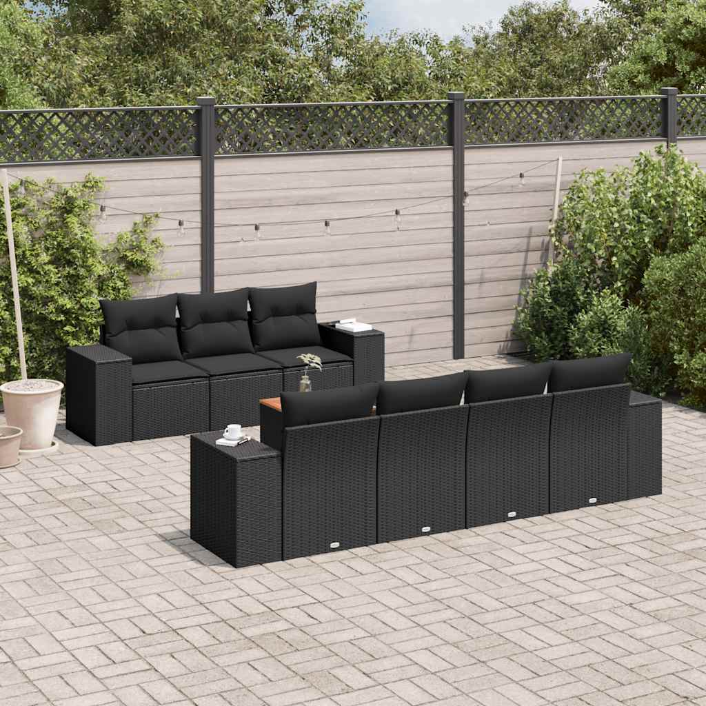 8 Pcs conjunto sofás de jardim com almofadões vime PE preto