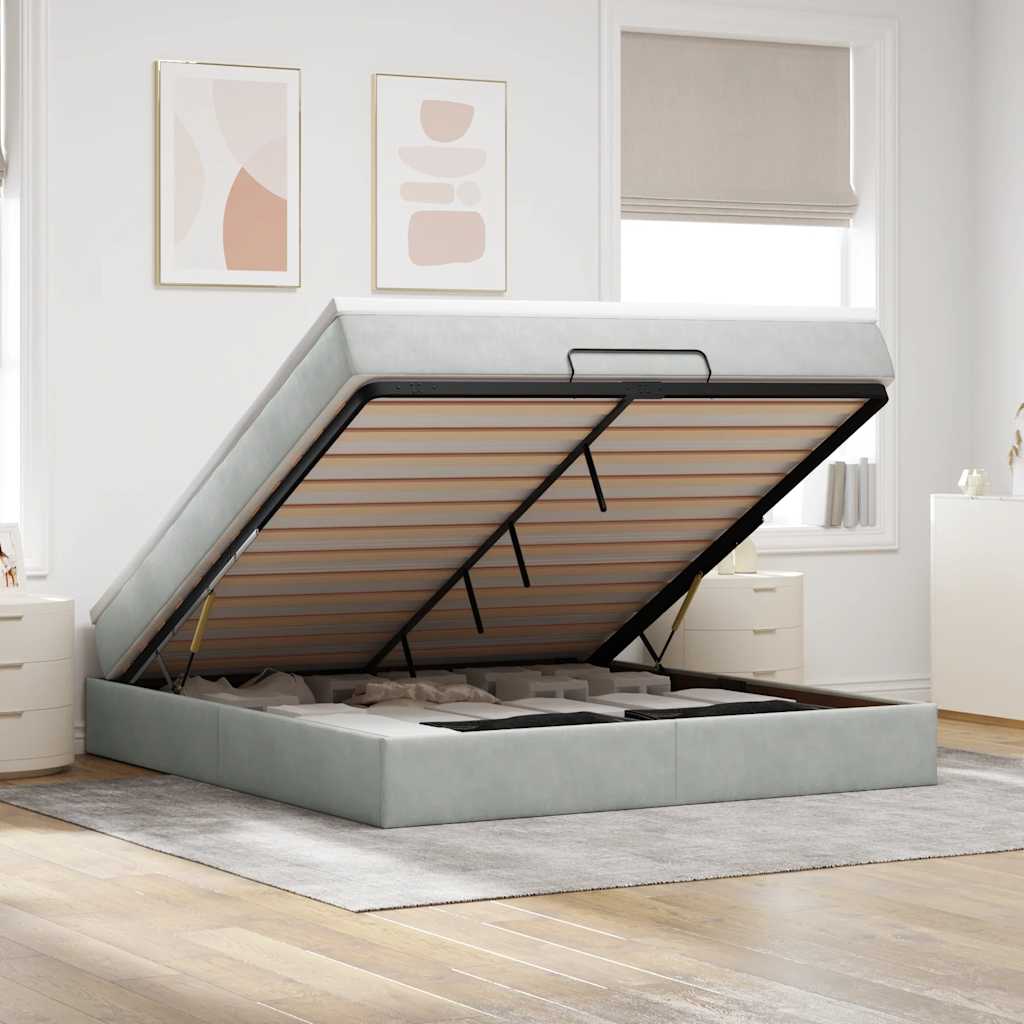 Estrutura de cama otomana com colchão 180x200 cm cinzento claro
