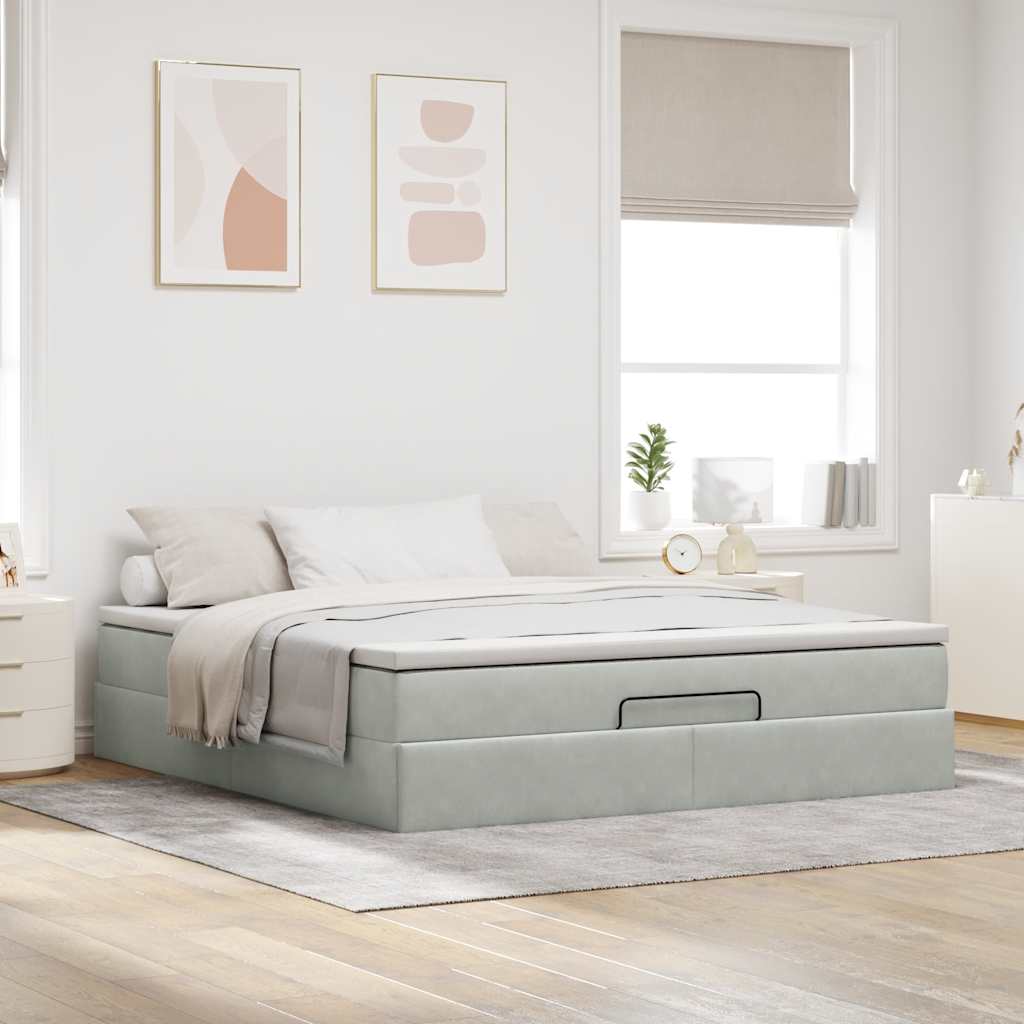 Estrutura de cama otomana com colchão 180x200 cm cinzento claro