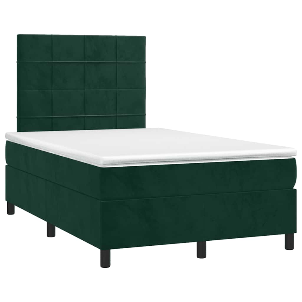 Cama boxspring com colchão 120x200 cm veludo verde-escuro