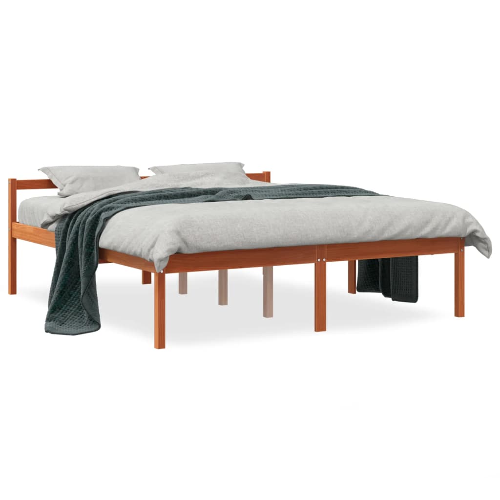 Cama para idosos 150x200 cm madeira pinho maciça castanho cera