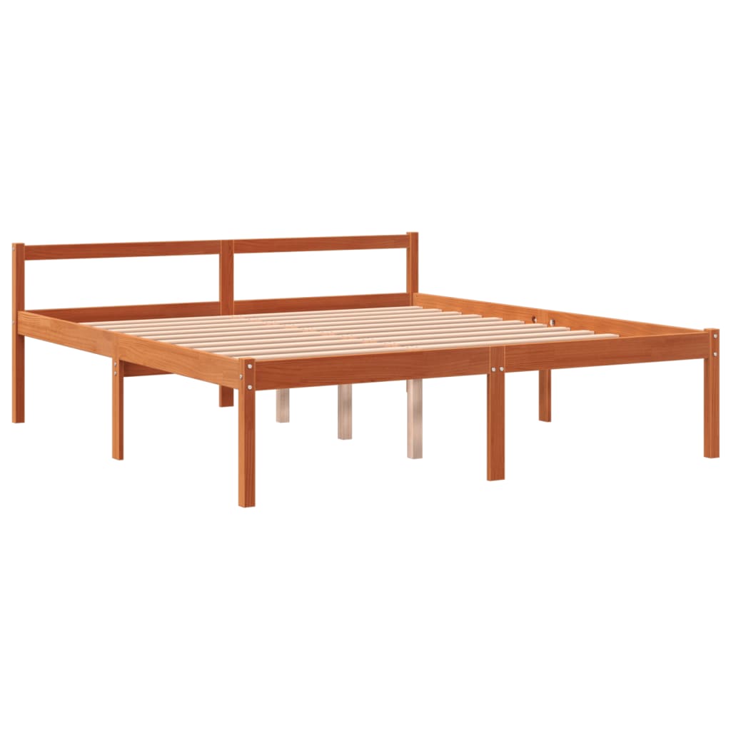 Cama para idosos 150x200 cm madeira pinho maciça castanho cera