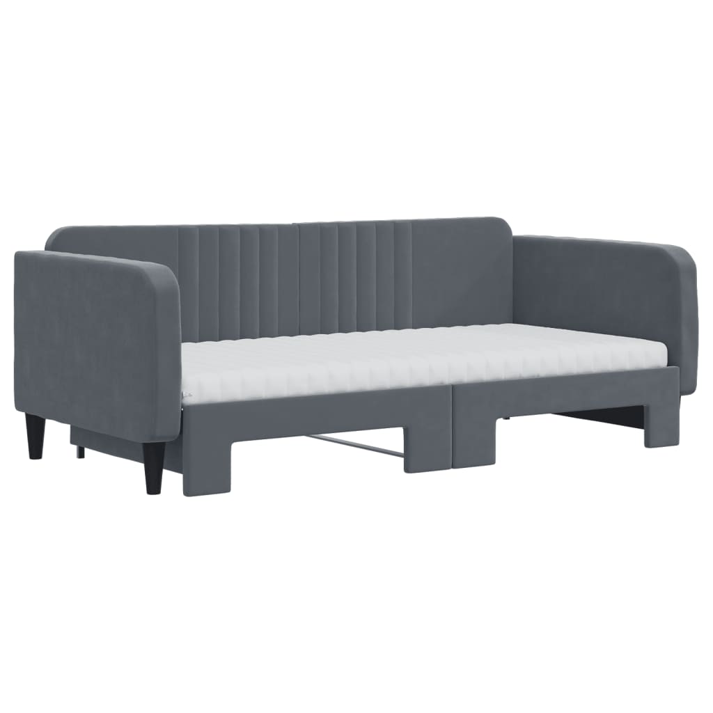 Sofá-cama c/ gavetão e colchões 90x190cm veludo cinzento-escuro