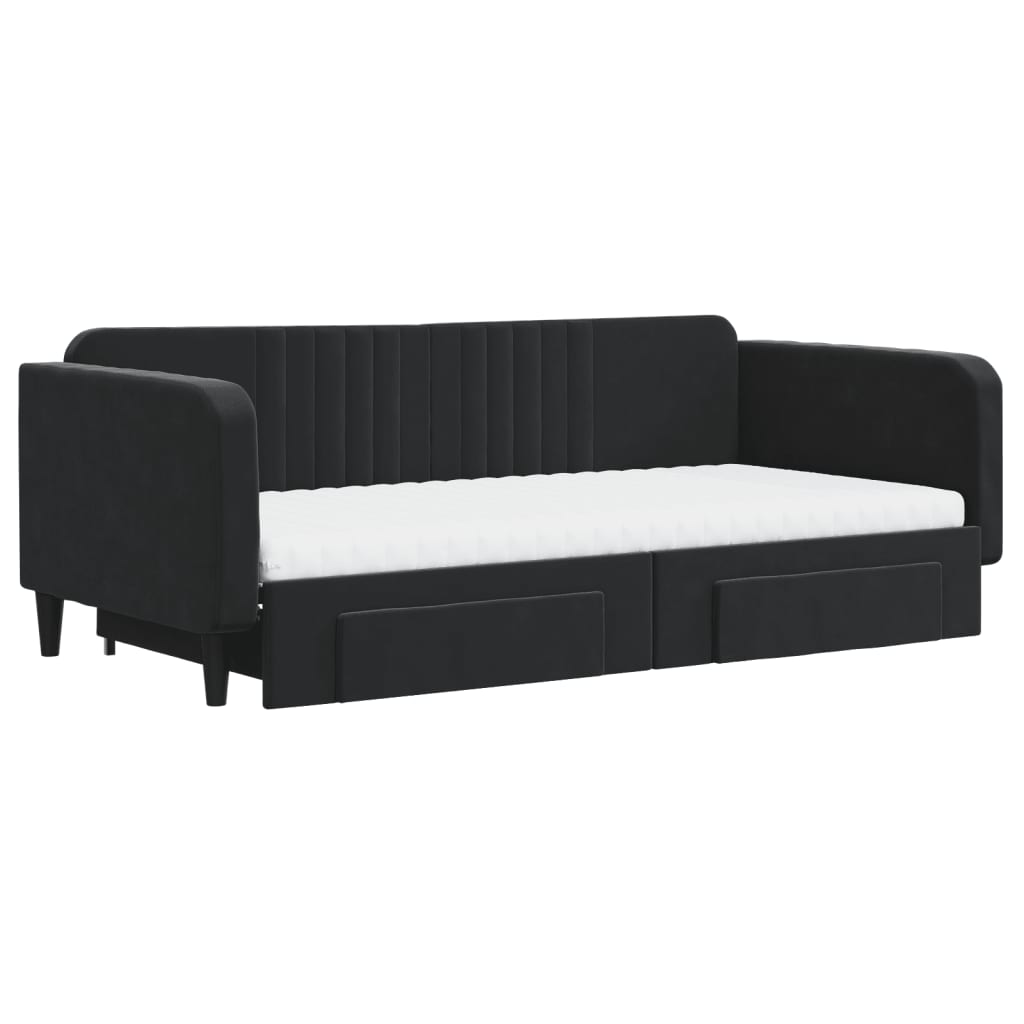 Sofá-cama com gavetão e gavetas 100x200 cm veludo preto