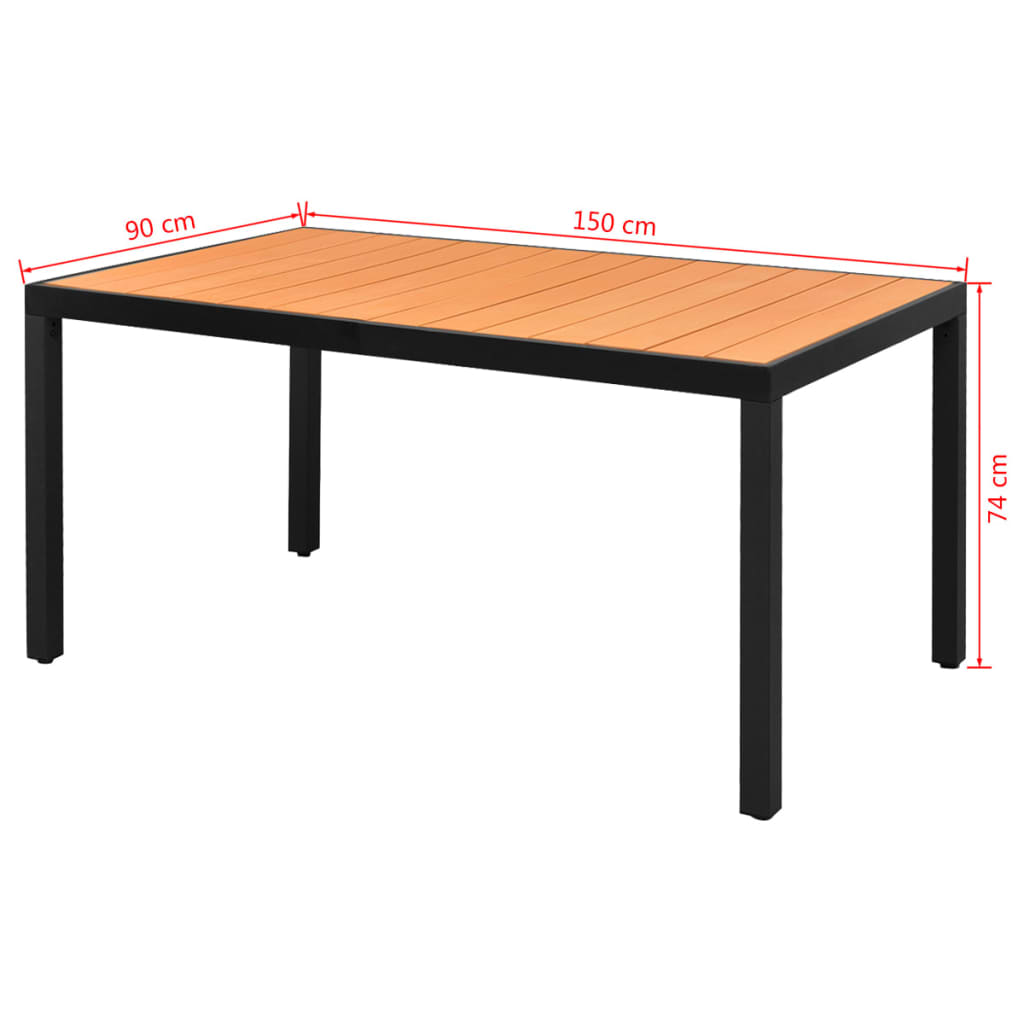 Mesa de jardim em alumínio e wpc 150x90x74 cm castanho