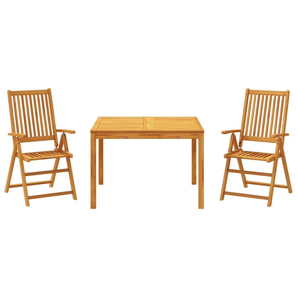 3 Pcs conjunto de jantar para jardim madeira de acácia maciça