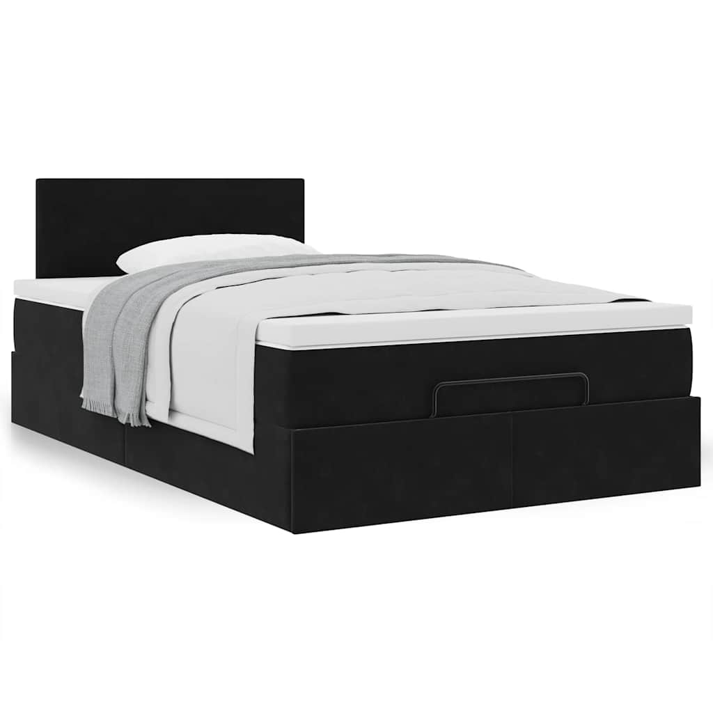 Cama otomana com colchão 120x190 cm veludo preto