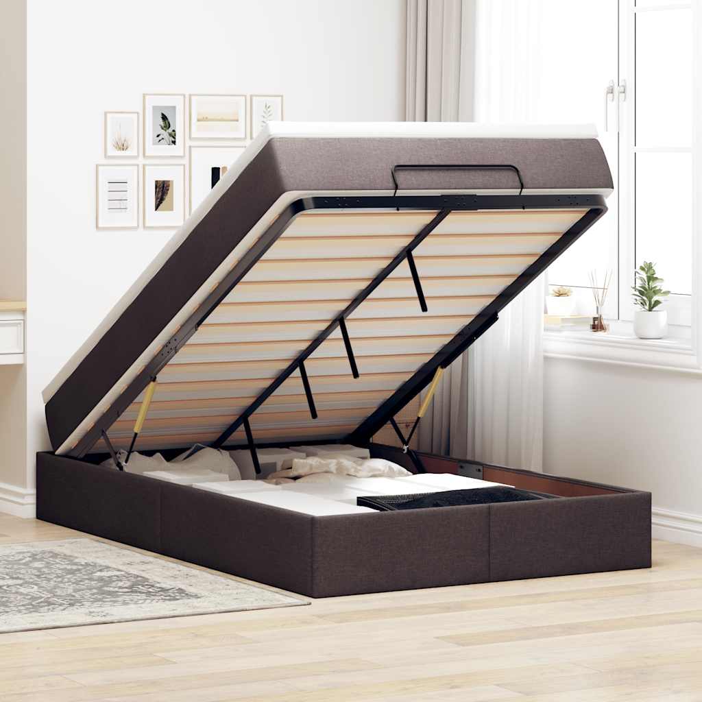 Estrutura de cama otomana com colchão 120x190cm castanho escuro