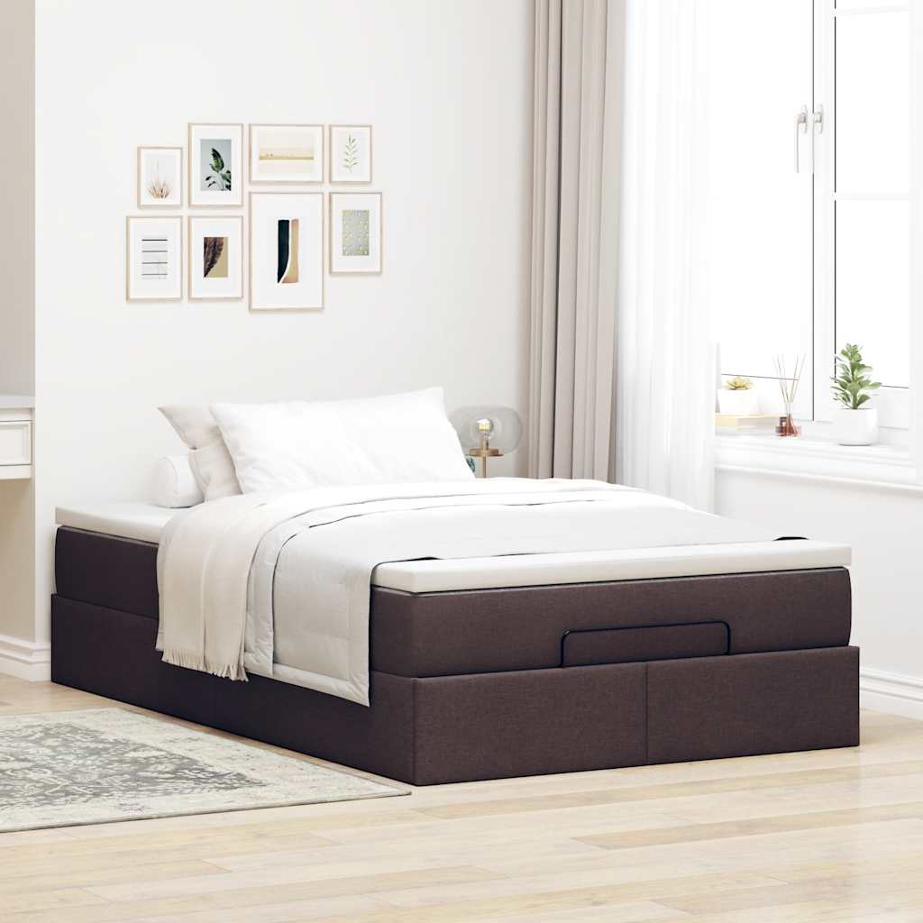 Estrutura de cama otomana com colchão 120x190cm castanho escuro