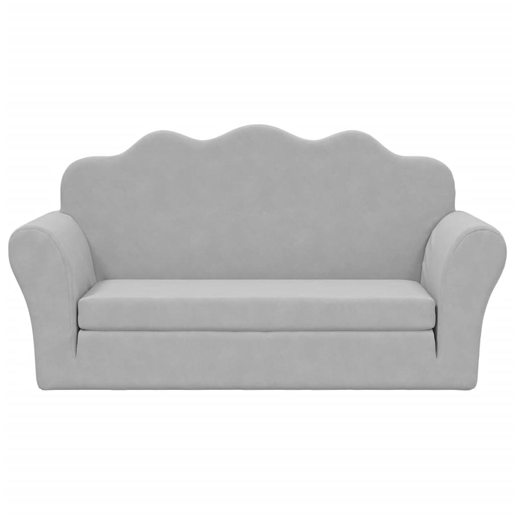 Sofá-cama infantil de 2 lugares pelúcia macia cinzento-claro