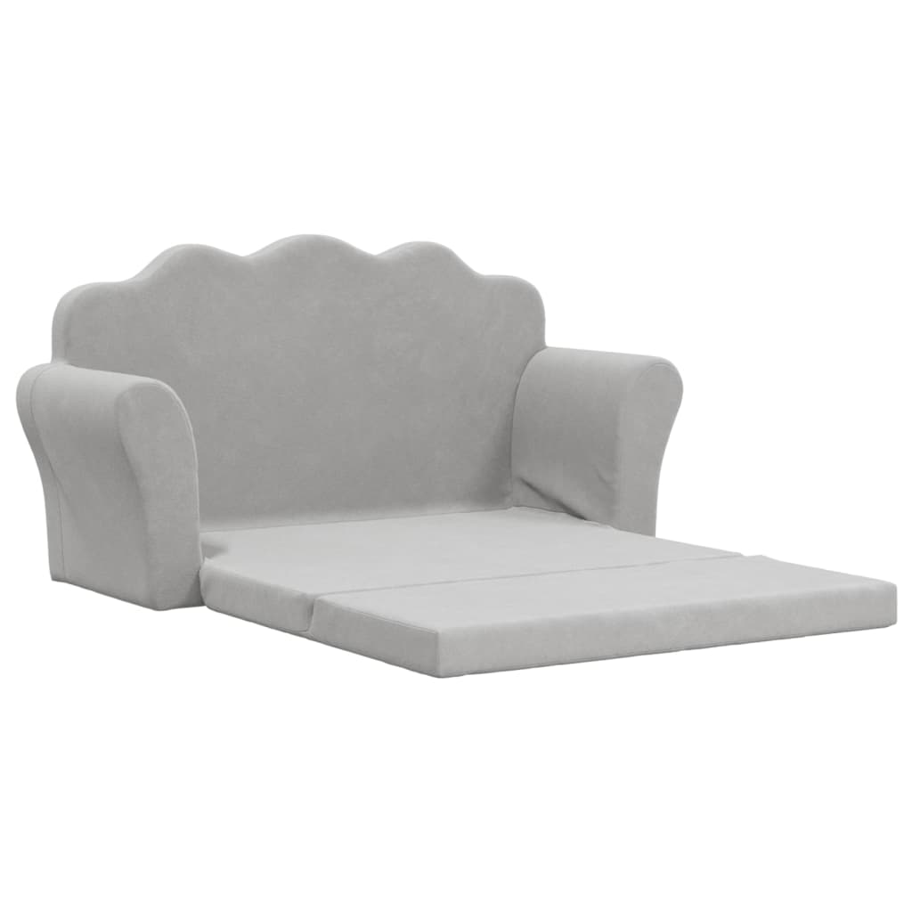 Sofá-cama infantil de 2 lugares pelúcia macia cinzento-claro