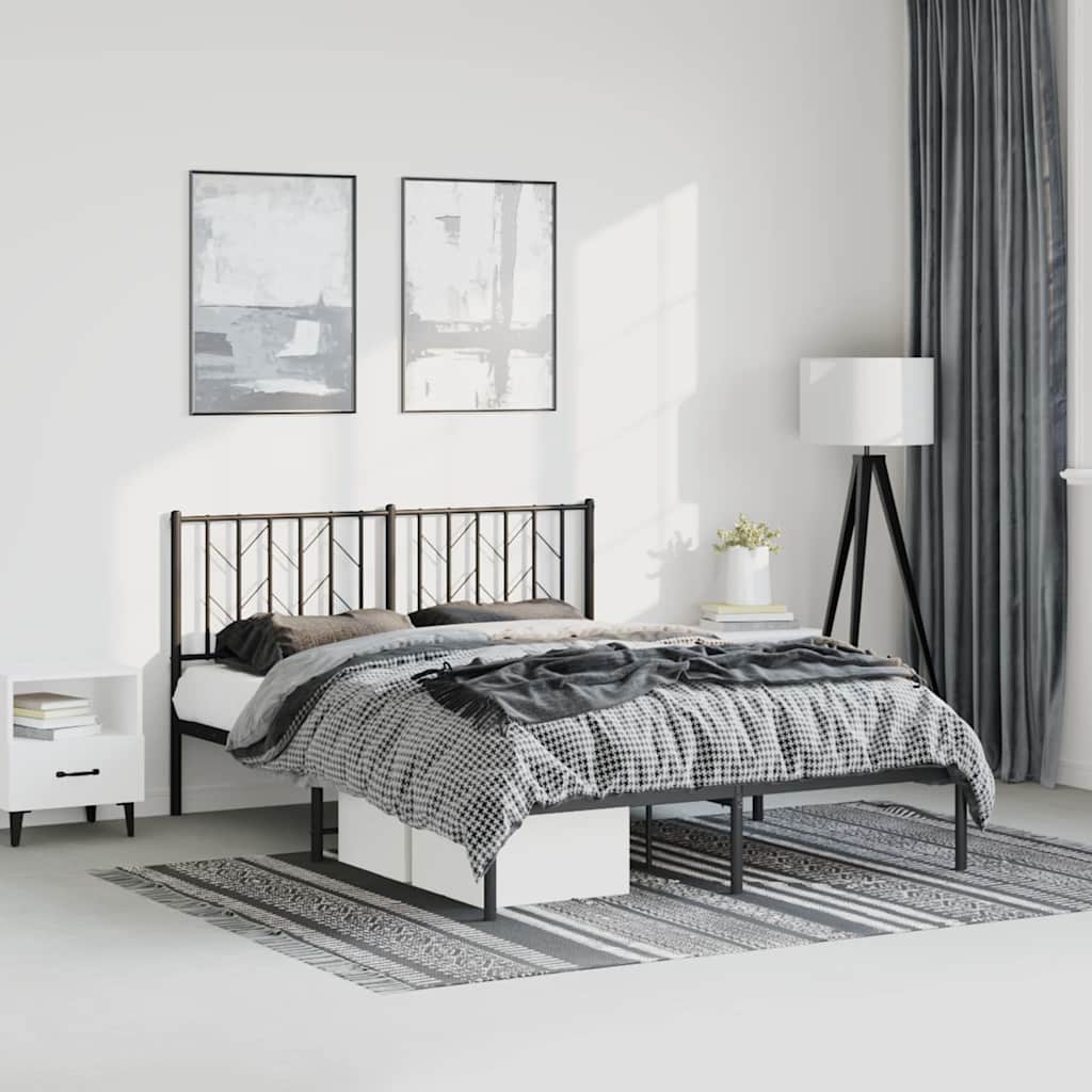Estrutura de cama em metal com cabeceira 150x200 cm preto