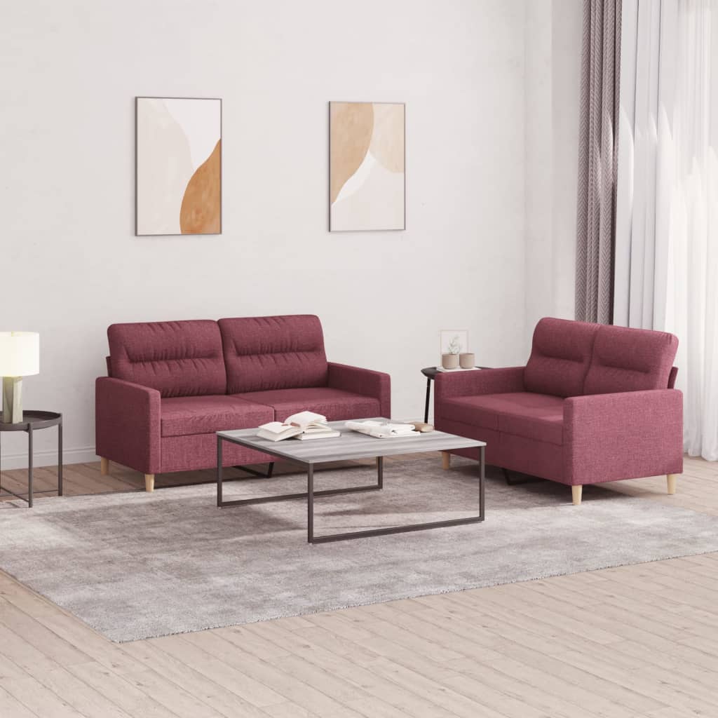2 Pcs conjunto de sofás com almofadões tecido vermelho tinto