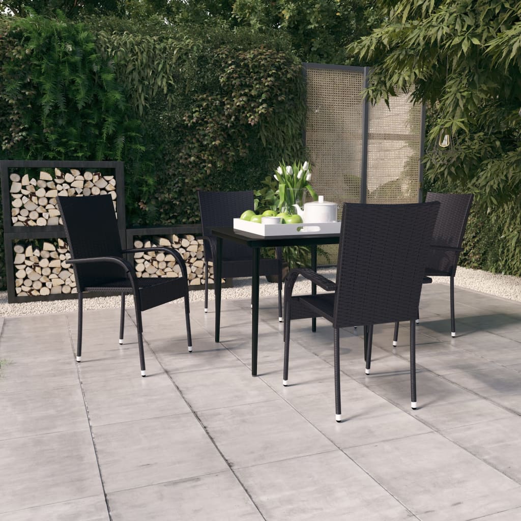 5 Pcs conjunto de jantar para jardim preto