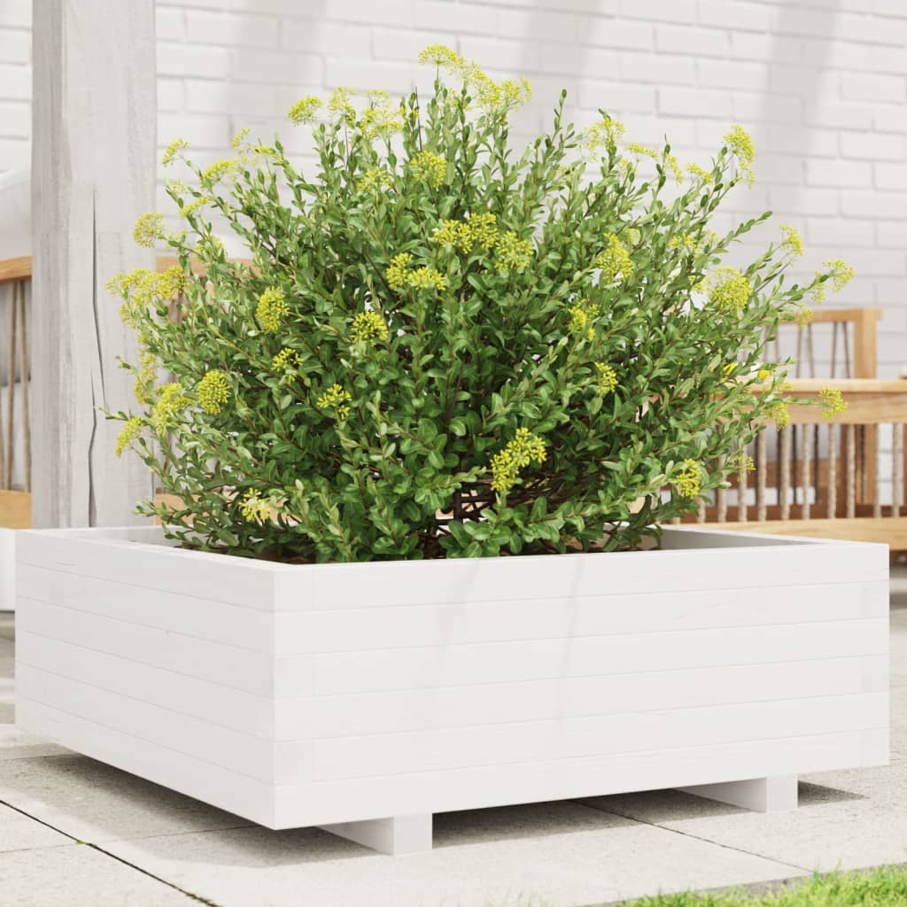 Vaso/floreira de jardim 70x70x26,5 cm pinho maciço branco