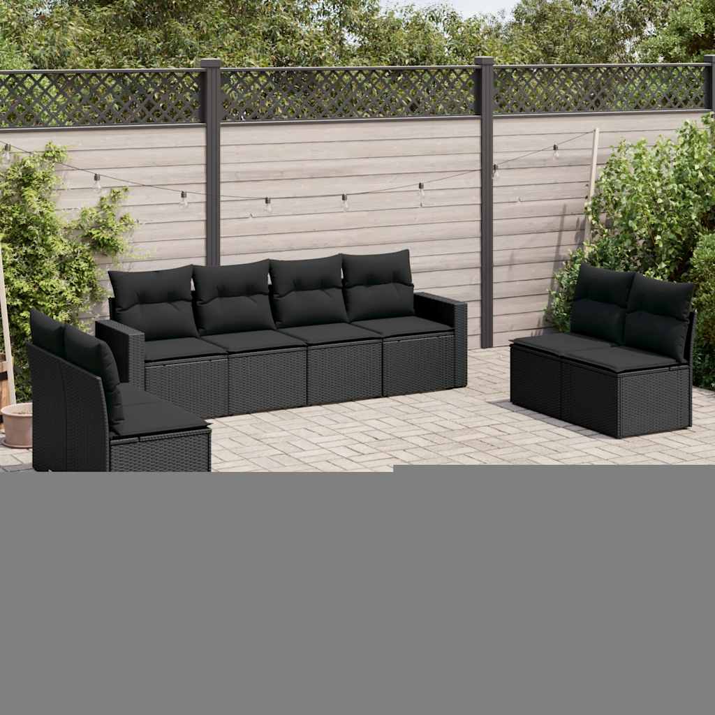 8 Pcs conjunto sofás de jardim com almofadões vime PE preto